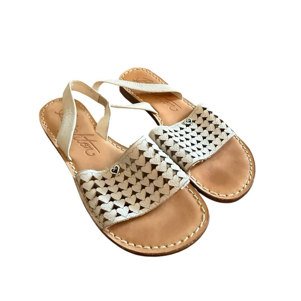 Brighton Ahava Sandals Womens Size 8 Beige Marshmallow Leather Flats Slingback